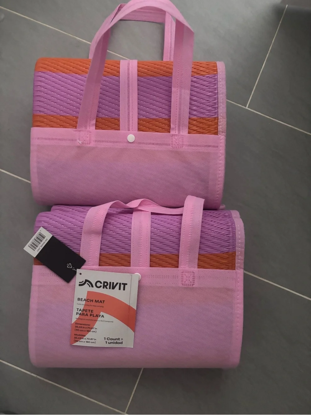 2-1 Deal NEW Crivit Pink & White Striped Beach Towel Mat